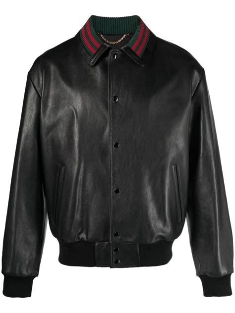 gucci leopard bomber jacket|Gucci web black leather jacket.